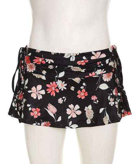 Escape the Chill: Chic Floral Ruched Adjustable Tie Swim Skirt - Resort & Vacation Ready