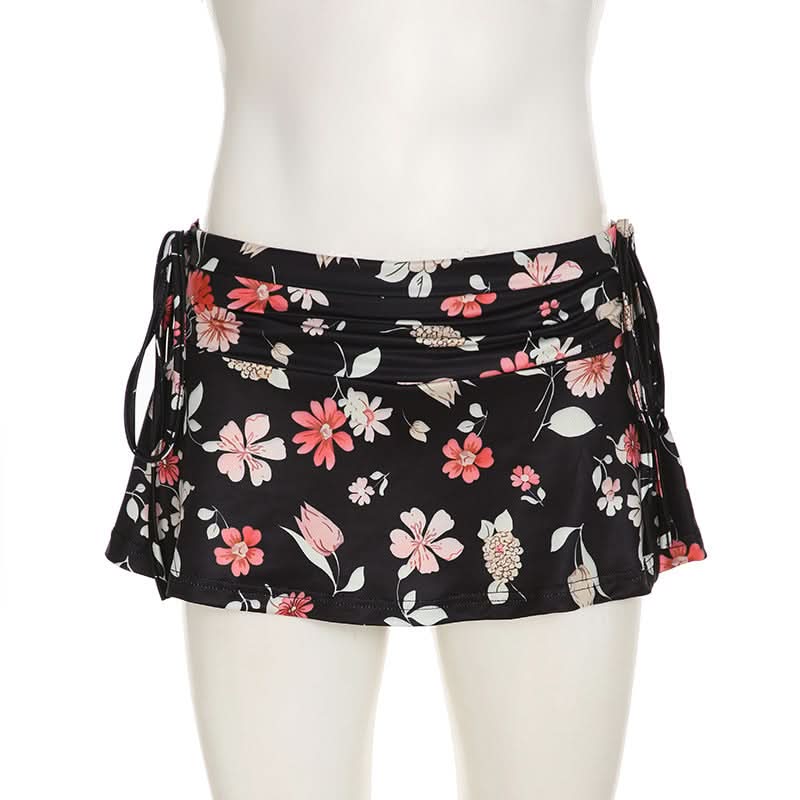 Escape the Chill: Chic Floral Ruched Adjustable Tie Swim Skirt - Resort & Vacation Ready
