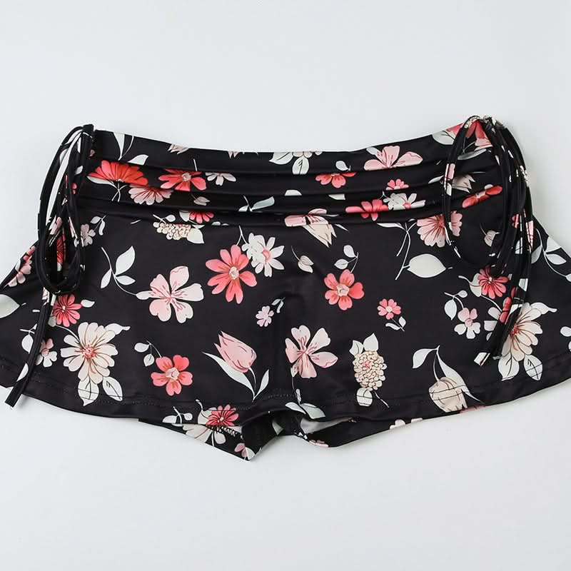 Escape the Chill: Chic Floral Ruched Adjustable Tie Swim Skirt - Resort & Vacation Ready