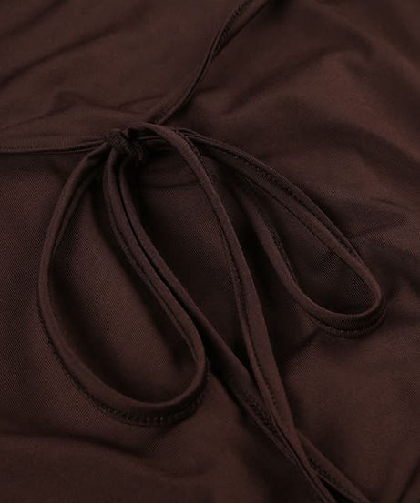 Slinky Brown O-Ring Halter Mini Dress - Backless Ruched Bodycon for Fall Nights Out & Holiday Parties