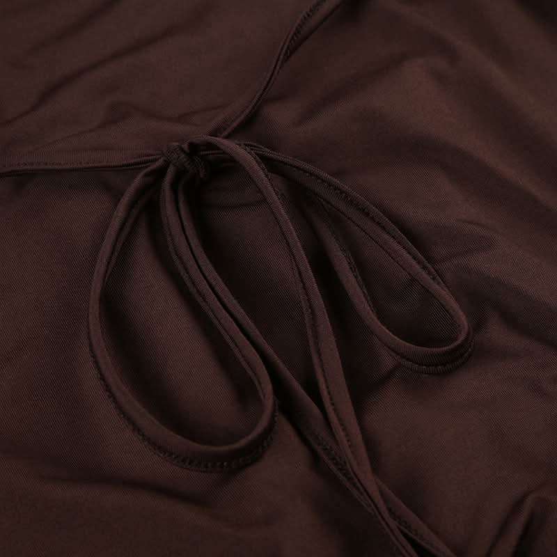 Slinky Brown O-Ring Halter Mini Dress - Backless Ruched Bodycon for Fall Nights Out & Holiday Parties