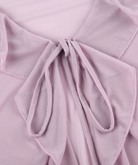 Romantic Lilac Ruffle Tie-Front Sheer Blouse – Chic Fall Layering & Date Night Style