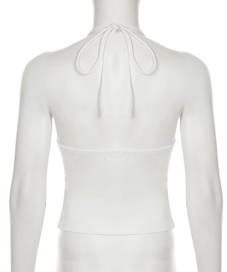 Chic White Lace-Up Halter Top - Trendy Corset Style for Fall & Halloween