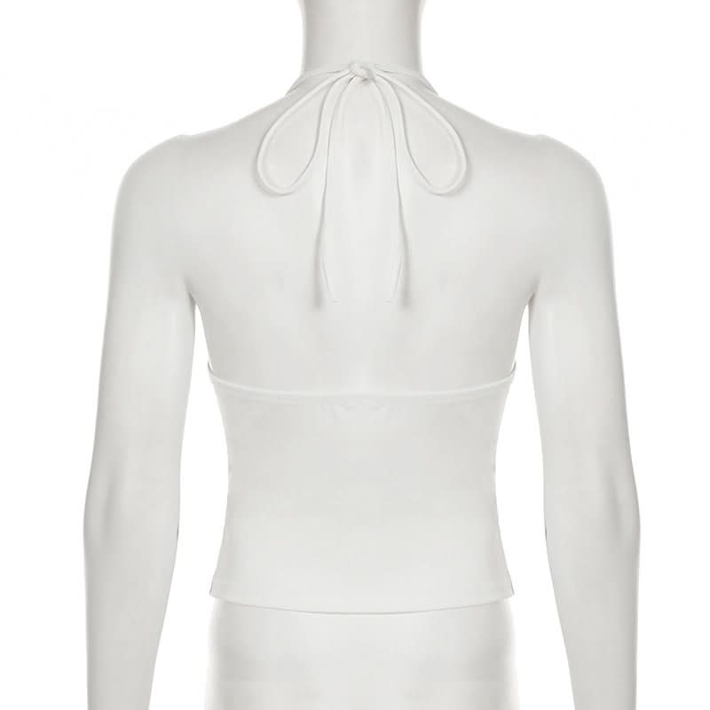 Chic White Lace-Up Halter Top - Trendy Corset Style for Fall & Halloween