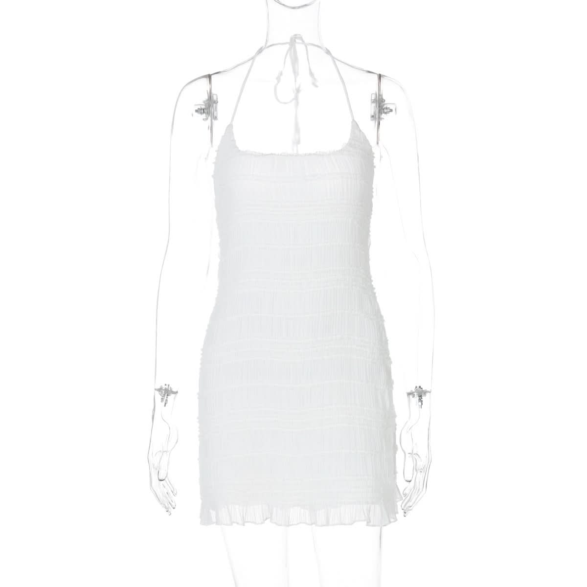 Chic White Halter Ruched Mini Dress - Your Go-To for Holiday Getaways & Resort Evenings
