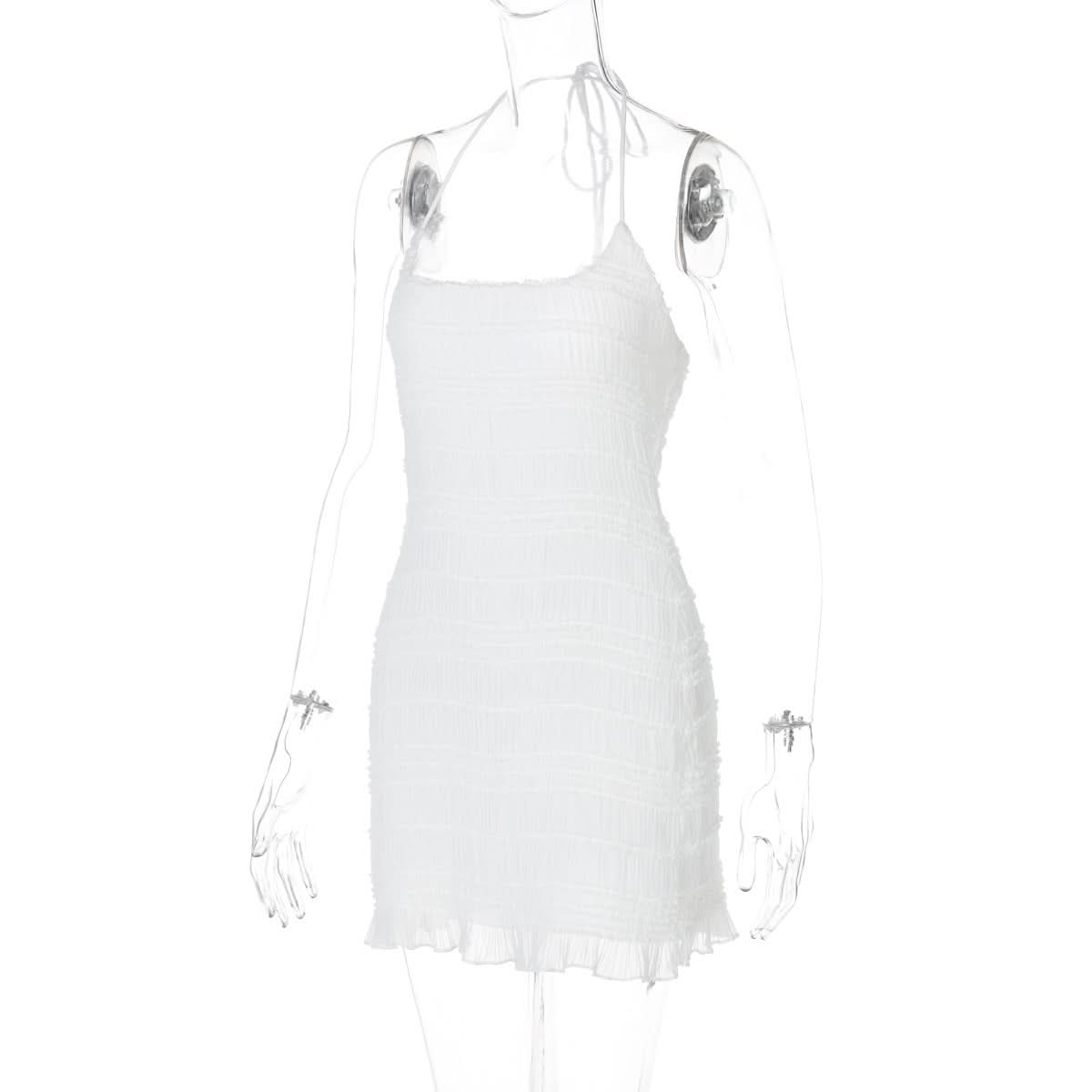 Chic White Halter Ruched Mini Dress - Your Go-To for Holiday Getaways & Resort Evenings