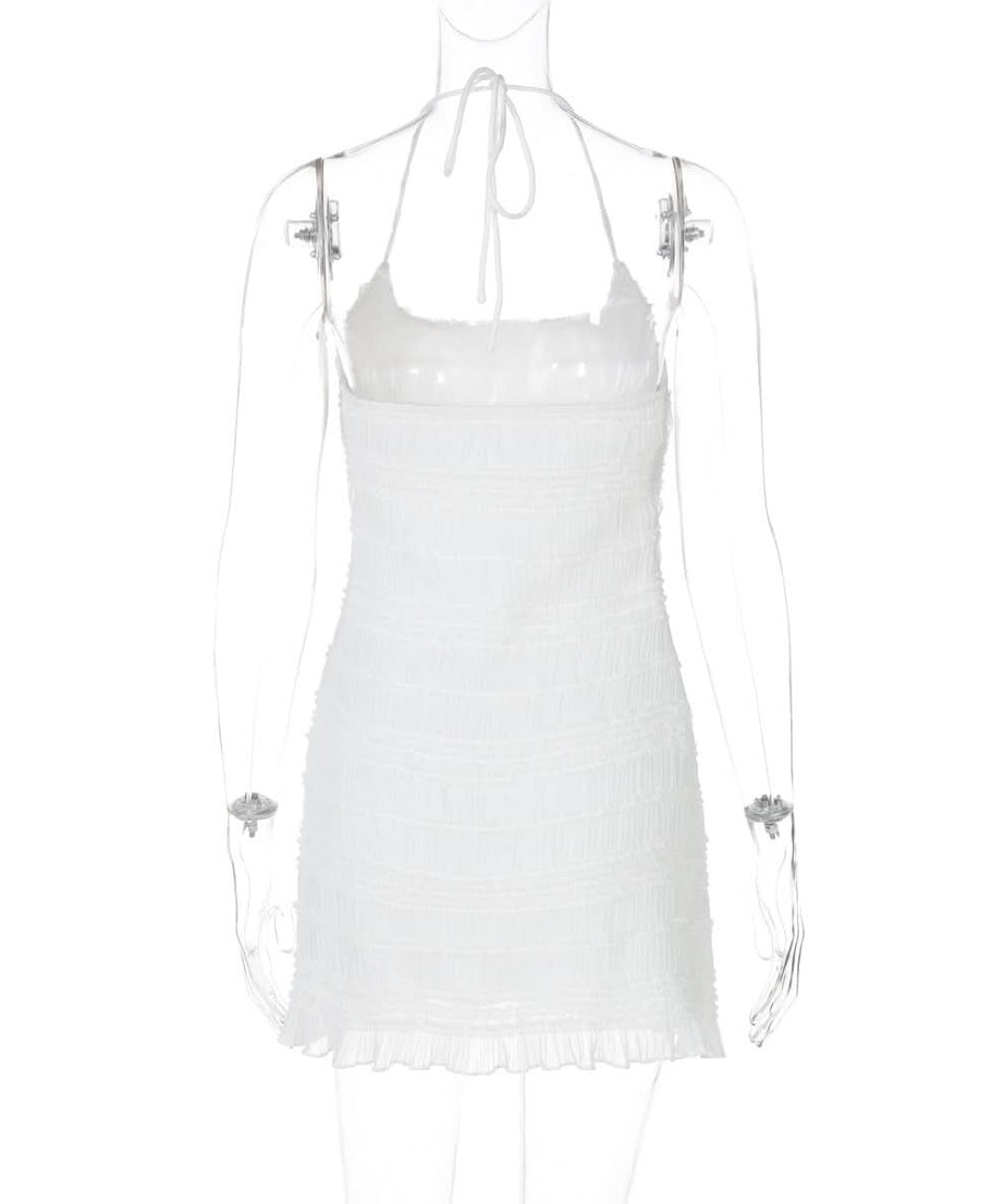 Chic White Halter Ruched Mini Dress - Your Go-To for Holiday Getaways & Resort Evenings