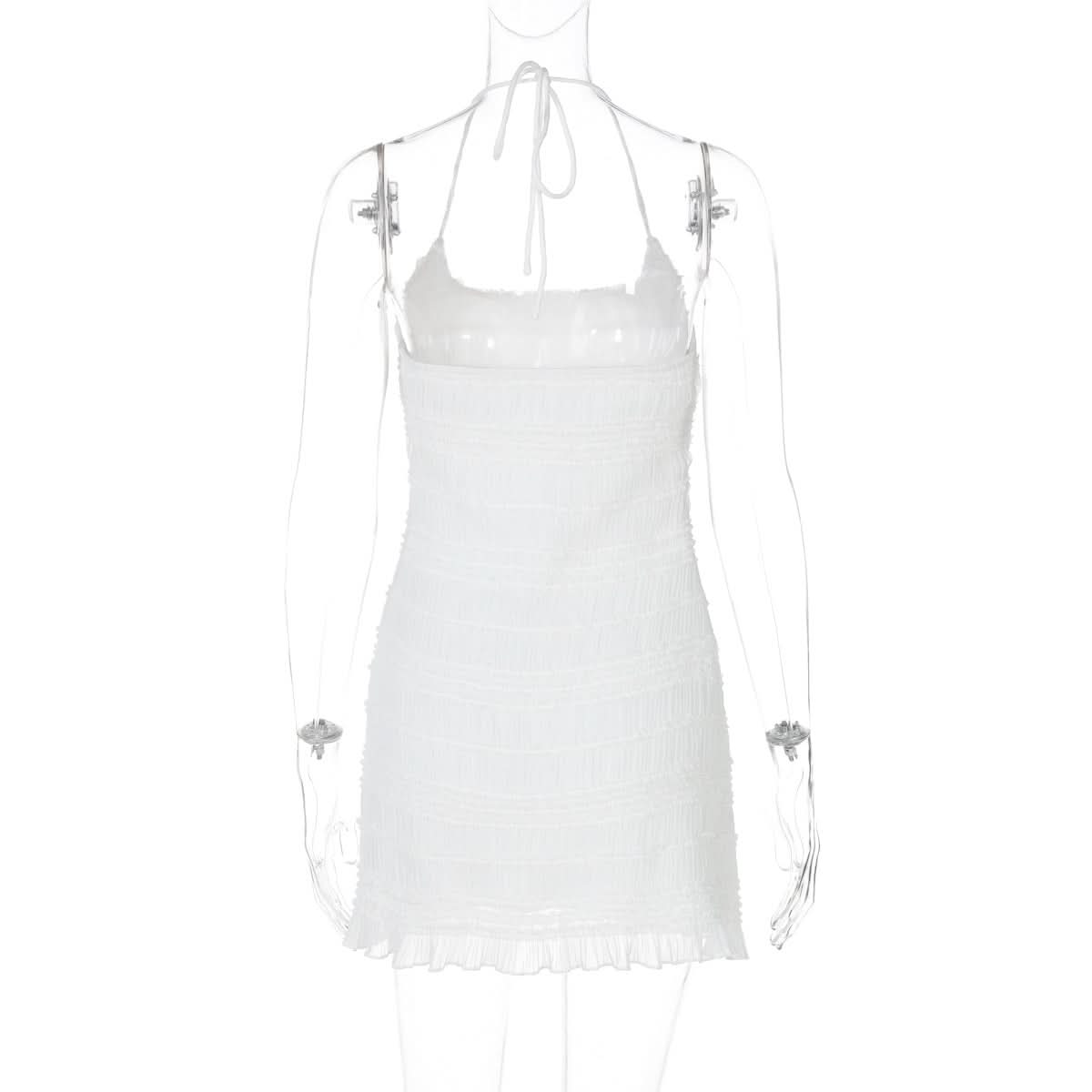 Chic White Halter Ruched Mini Dress - Your Go-To for Holiday Getaways & Resort Evenings
