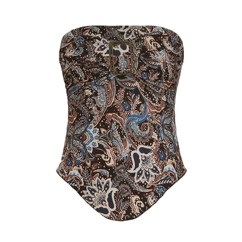 Fall Chic Paisley Buckle Tube Top for Women - Y2K Vintage Strapless Style