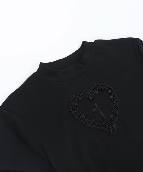 Hauntingly Chic Gothic Heart Cross Mock Neck Top - Perfect for Fall & Halloween Alt Style