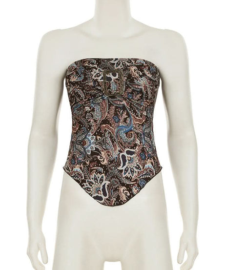 Fall Chic Paisley Buckle Tube Top for Women - Y2K Vintage Strapless Style