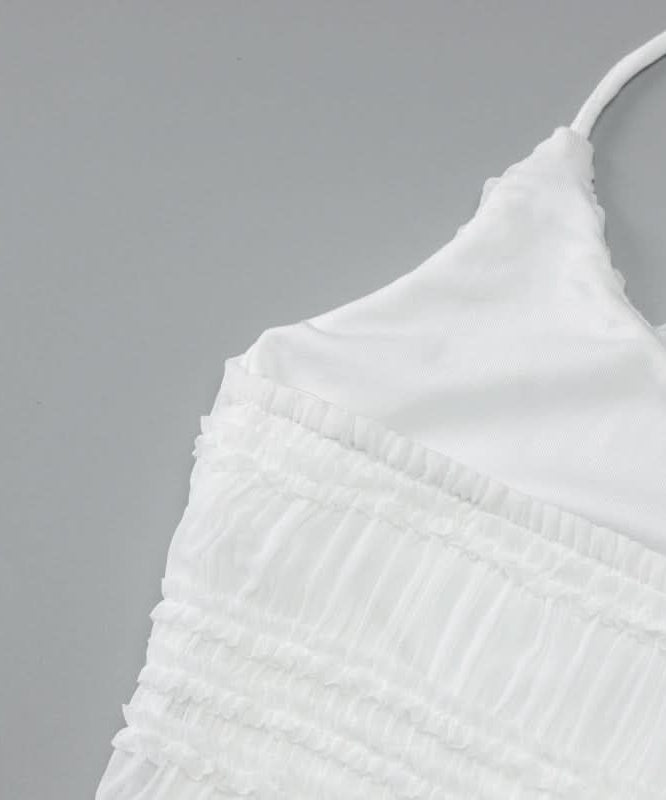 Chic White Halter Ruched Mini Dress - Your Go-To for Holiday Getaways & Resort Evenings