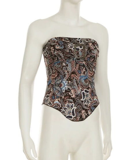 Fall Chic Paisley Buckle Tube Top for Women - Y2K Vintage Strapless Style