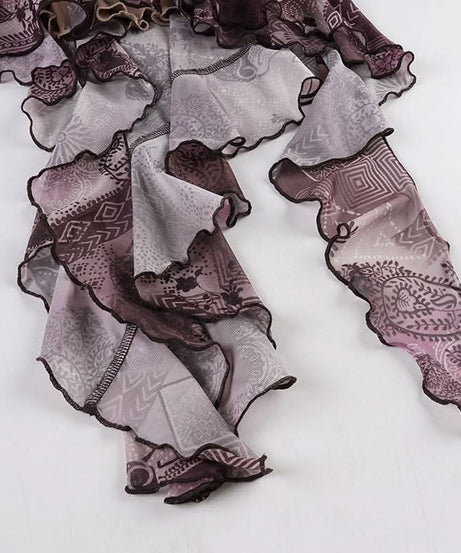 Mystic Bloom Mesh Ruffle Midi Dress | Asymmetrical Hem Cami Slip for Fall