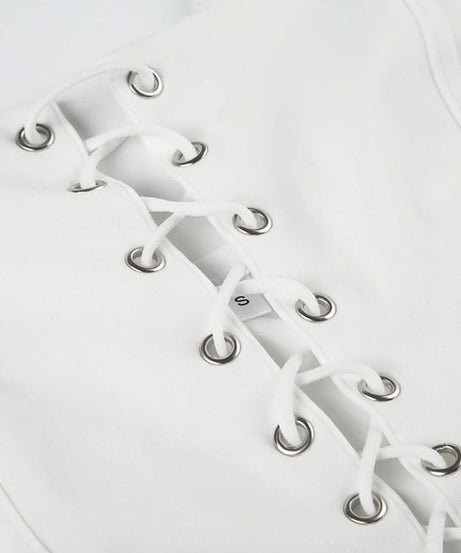 Chic White Lace-Up Halter Top - Trendy Corset Style for Fall & Halloween