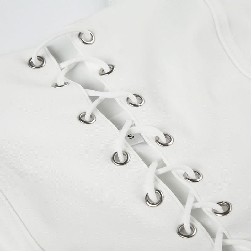 Chic White Lace-Up Halter Top - Trendy Corset Style for Fall & Halloween