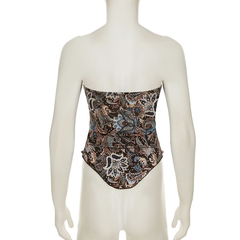 Fall Chic Paisley Buckle Tube Top for Women - Y2K Vintage Strapless Style