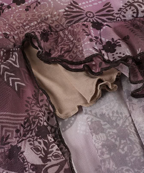 Mystic Bloom Mesh Ruffle Midi Dress | Asymmetrical Hem Cami Slip for Fall