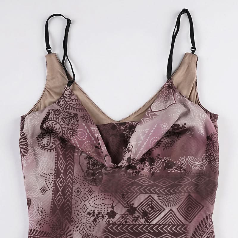 Mystic Bloom Mesh Ruffle Midi Dress | Asymmetrical Hem Cami Slip for Fall