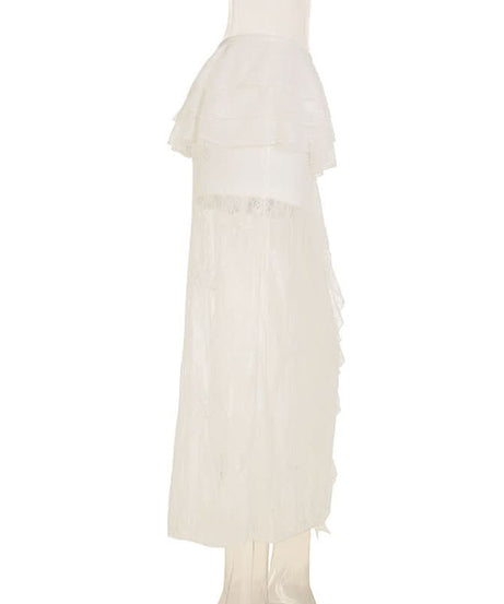 Ethereal Lace Two-Piece Set: Bell Sleeve Tie-Front Top & Ruffle Maxi Skirt – Perfect for Fall Getaways & Bridal Chic