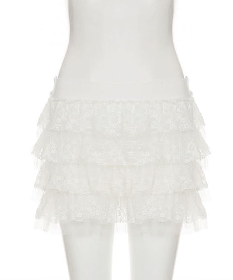 Playful White Lace Tiered Ruffle Mini Skort – Your Go-To for Fall Parties & Costumes!
