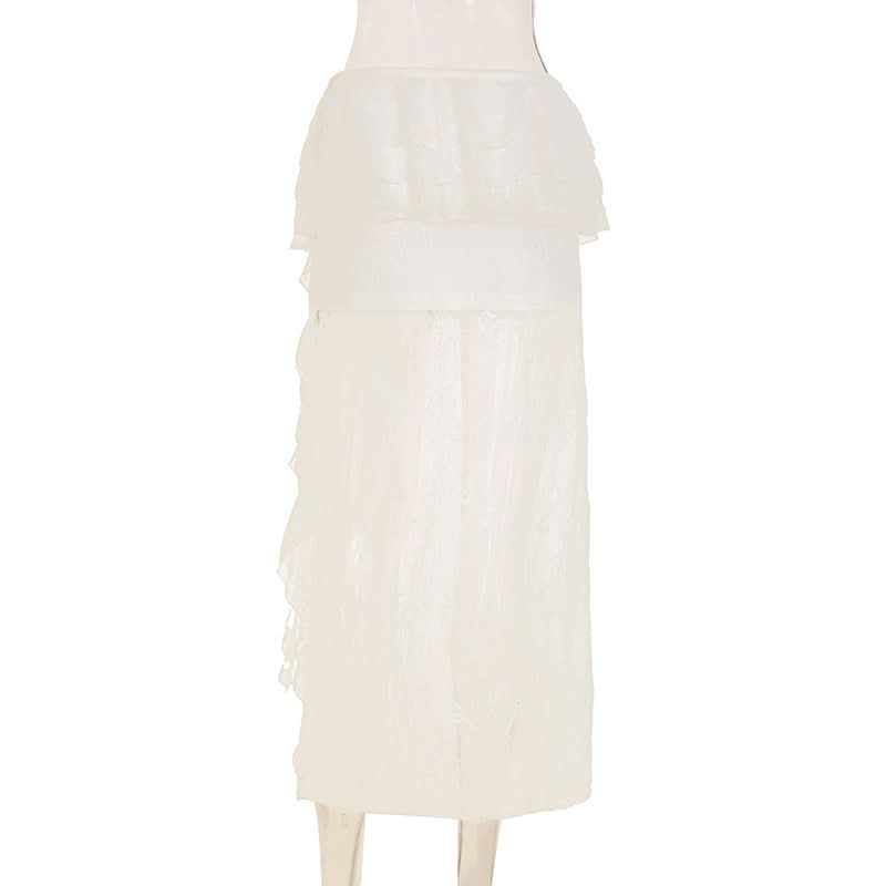 Ethereal Lace Two-Piece Set: Bell Sleeve Tie-Front Top & Ruffle Maxi Skirt – Perfect for Fall Getaways & Bridal Chic