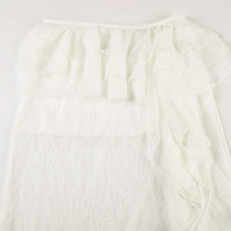 Ethereal Lace Two-Piece Set: Bell Sleeve Tie-Front Top & Ruffle Maxi Skirt – Perfect for Fall Getaways & Bridal Chic