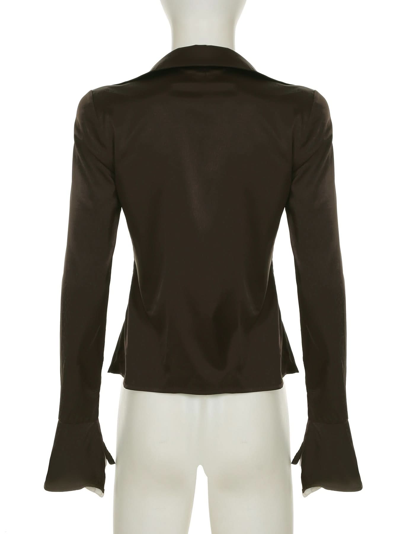 Espresso Chic: Tie-Front Bell Sleeve V-Neck Top | Effortless Fall Fashion