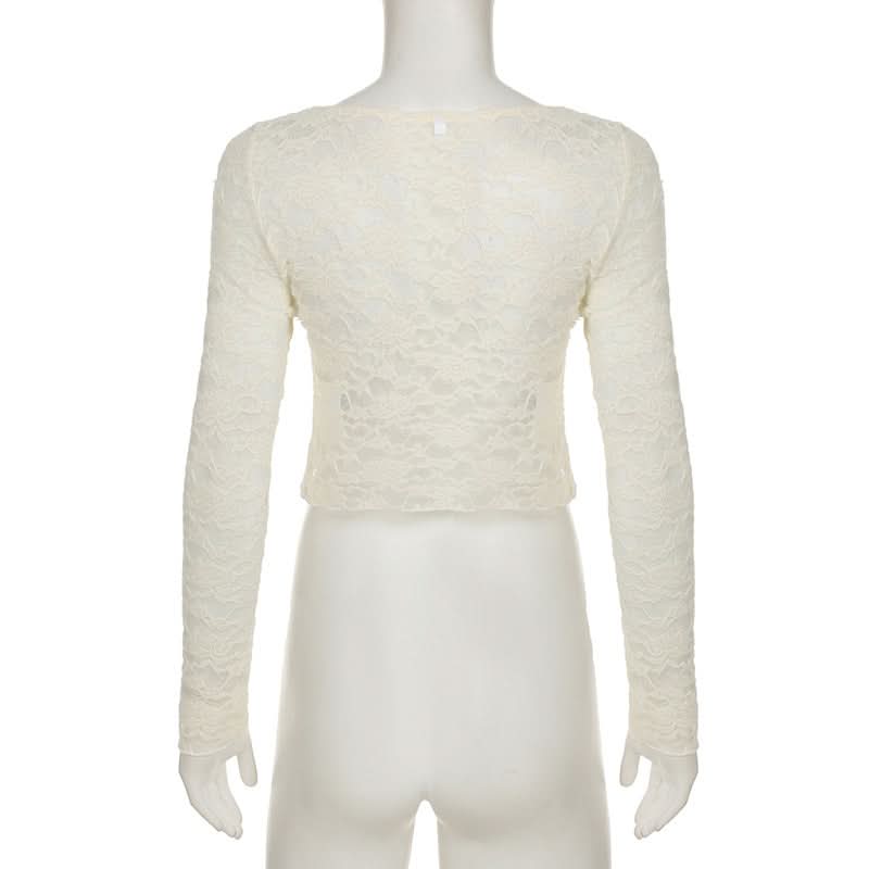 Romantic Floral Lace Long Sleeve Crop Top | Delicate Button-Front Elegance for Fall