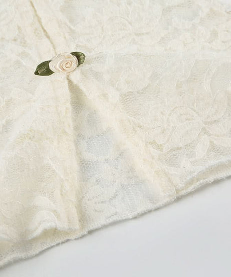 Romantic Floral Lace Long Sleeve Crop Top | Delicate Button-Front Elegance for Fall