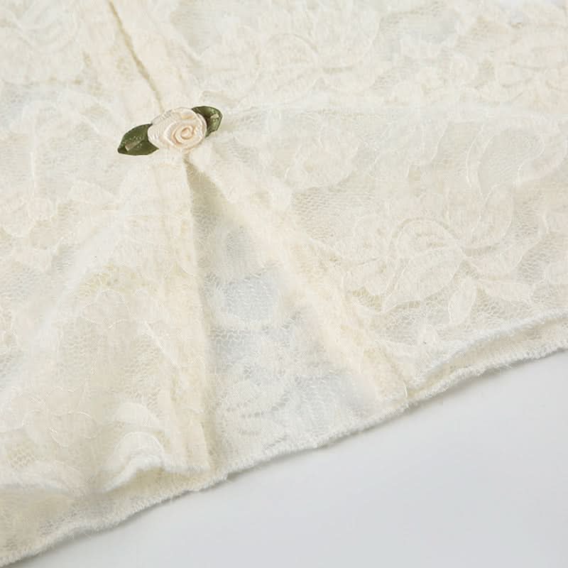 Romantic Floral Lace Long Sleeve Crop Top | Delicate Button-Front Elegance for Fall