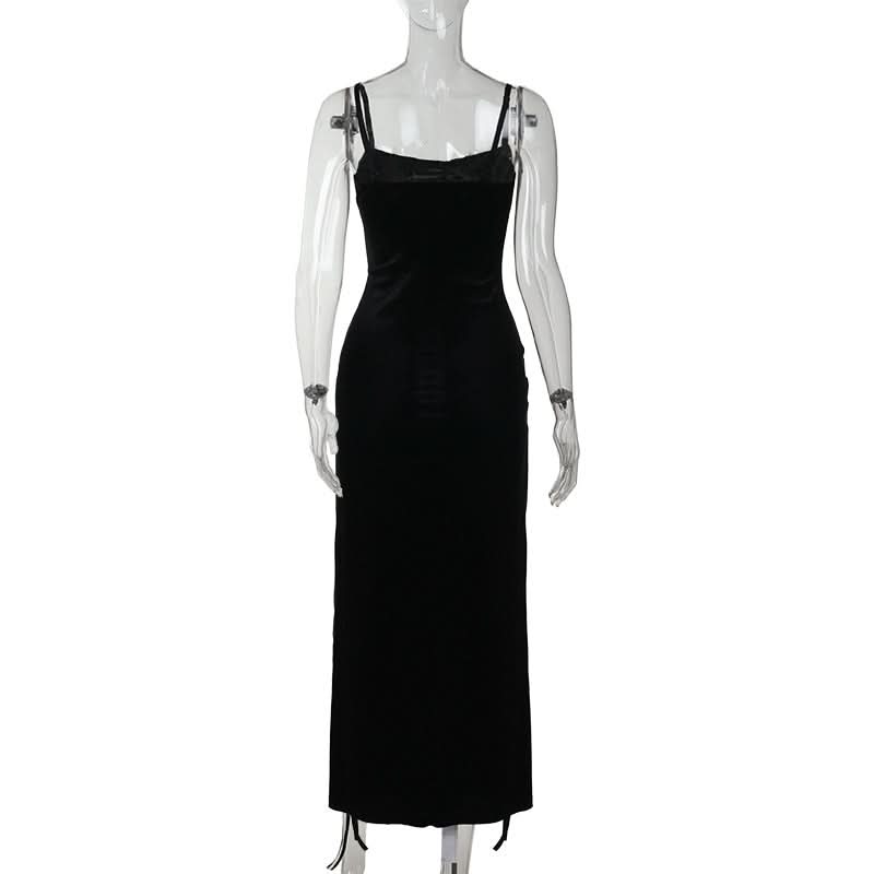 Gothic Velvet Lace-Up Cross Maxi Dress - Edgy Fall & Halloween Party Gown