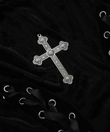 Gothic Velvet Lace-Up Cross Maxi Dress - Edgy Fall & Halloween Party Gown