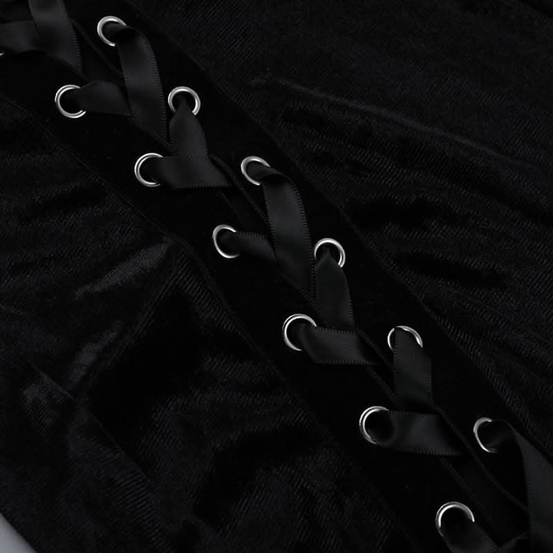 Gothic Velvet Lace-Up Cross Maxi Dress - Edgy Fall & Halloween Party Gown