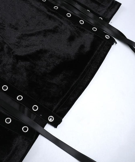 Gothic Velvet Lace-Up Cross Maxi Dress - Edgy Fall & Halloween Party Gown