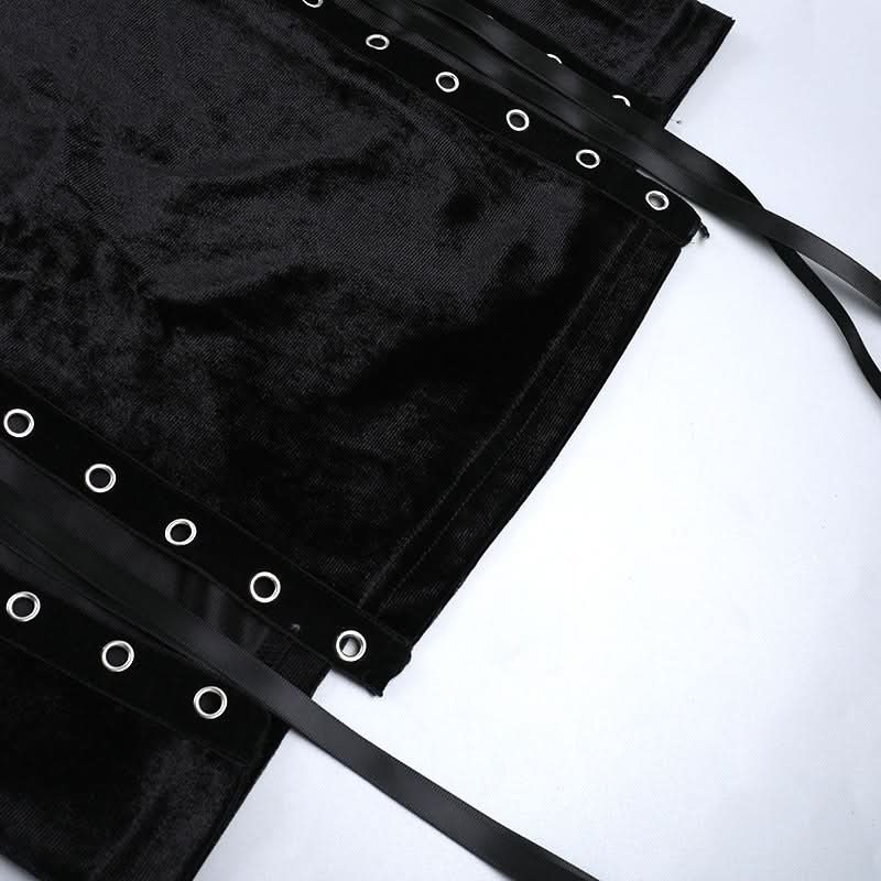 Gothic Velvet Lace-Up Cross Maxi Dress - Edgy Fall & Halloween Party Gown