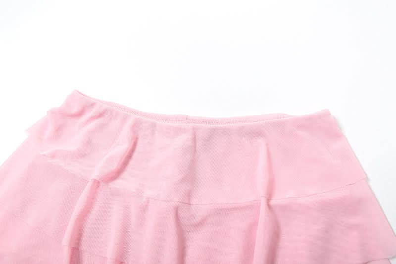 Ethereal Fairycore Pink Mesh Ruffle Mini Dress | Long Sleeve Halter Tie Tunic for Fall Parties & Halloween