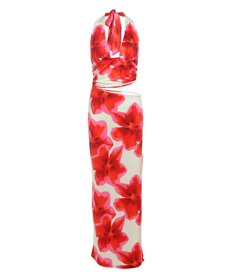 Vibrant Bloom Halter Cut-Out Maxi Dress - Your Go-To for Holiday Getaways & Resort Chic