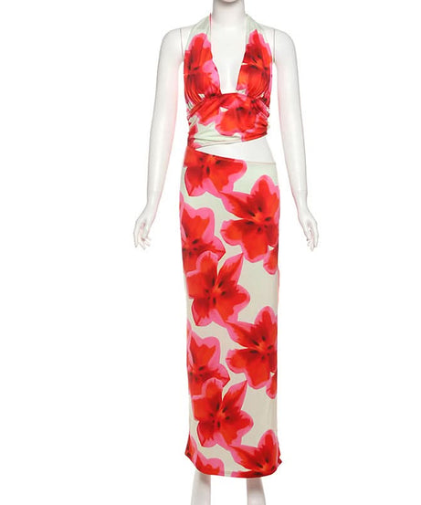 Vibrant Bloom Halter Cut-Out Maxi Dress - Your Go-To for Holiday Getaways & Resort Chic