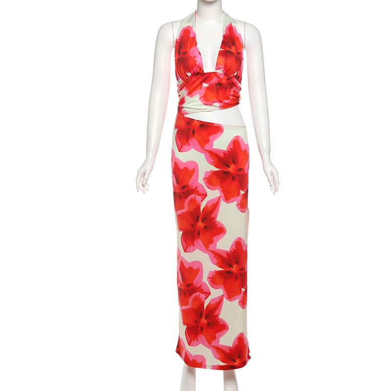 Vibrant Bloom Halter Cut-Out Maxi Dress - Your Go-To for Holiday Getaways & Resort Chic