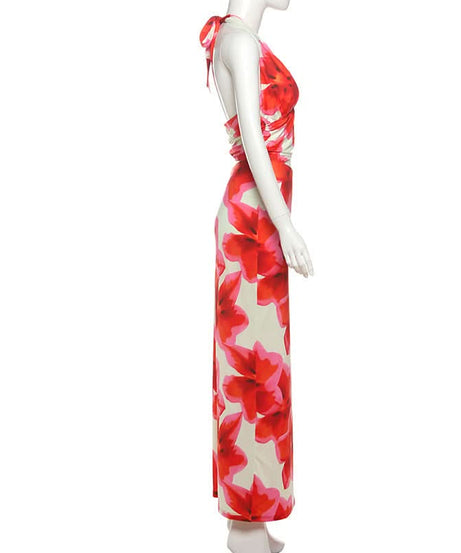 Vibrant Bloom Halter Cut-Out Maxi Dress - Your Go-To for Holiday Getaways & Resort Chic