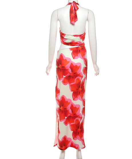 Vibrant Bloom Halter Cut-Out Maxi Dress - Your Go-To for Holiday Getaways & Resort Chic