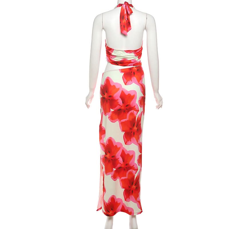 Vibrant Bloom Halter Cut-Out Maxi Dress - Your Go-To for Holiday Getaways & Resort Chic