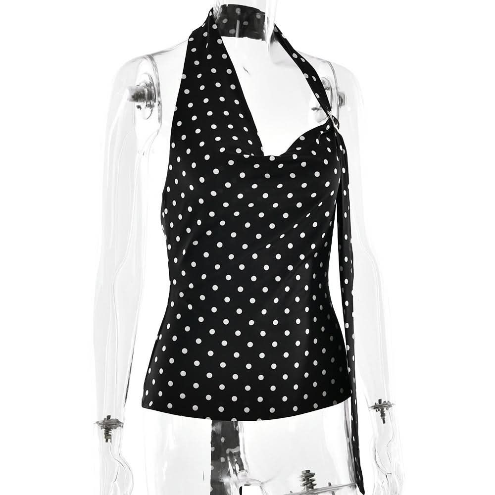 Retro Chic Polka Dot Halter Top with Buckle & Tie | Fall & Holiday Party Glamour