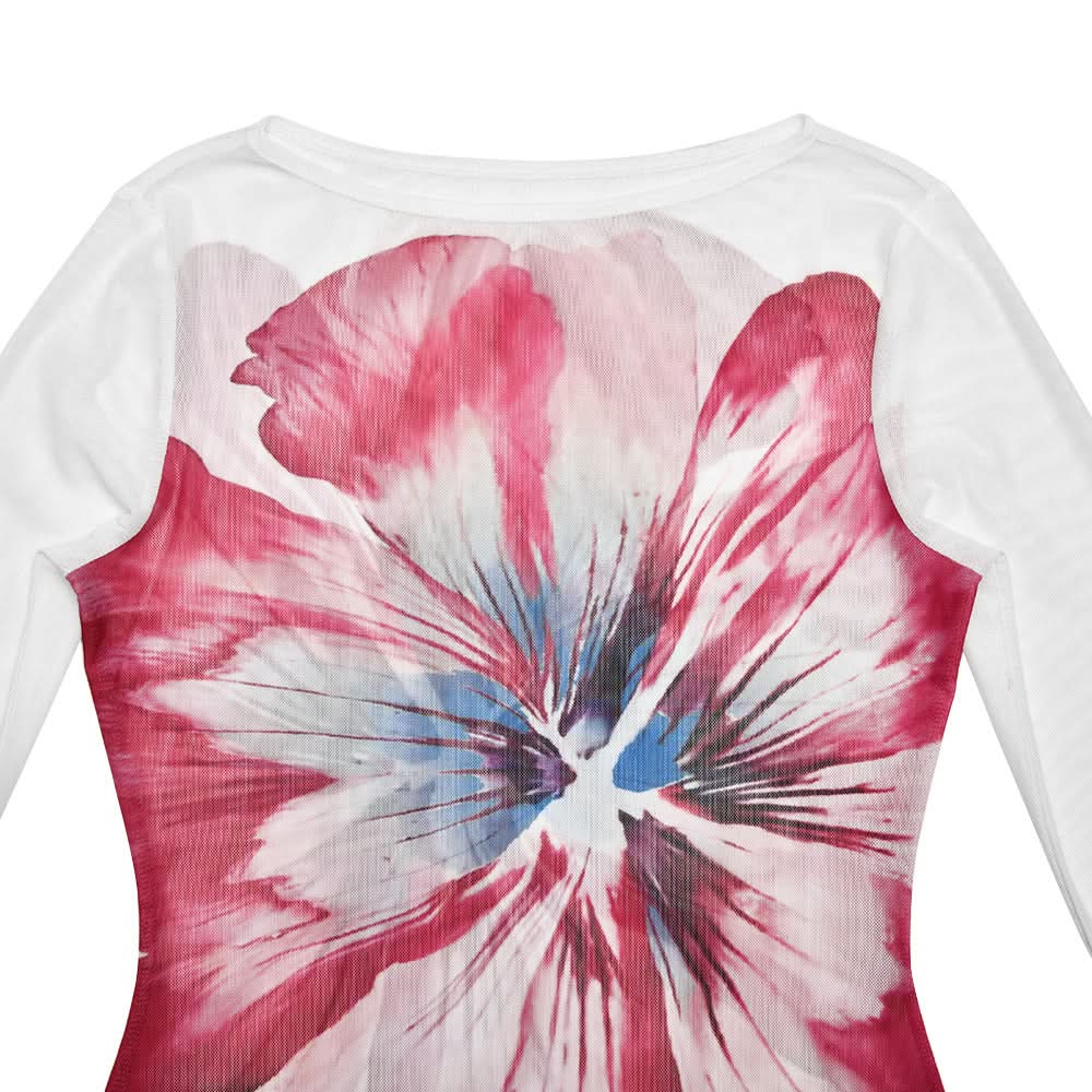 Vibrant Floral Mesh Maxi Dress - Long Sleeve Bodycon for Fall Events & Chic Style