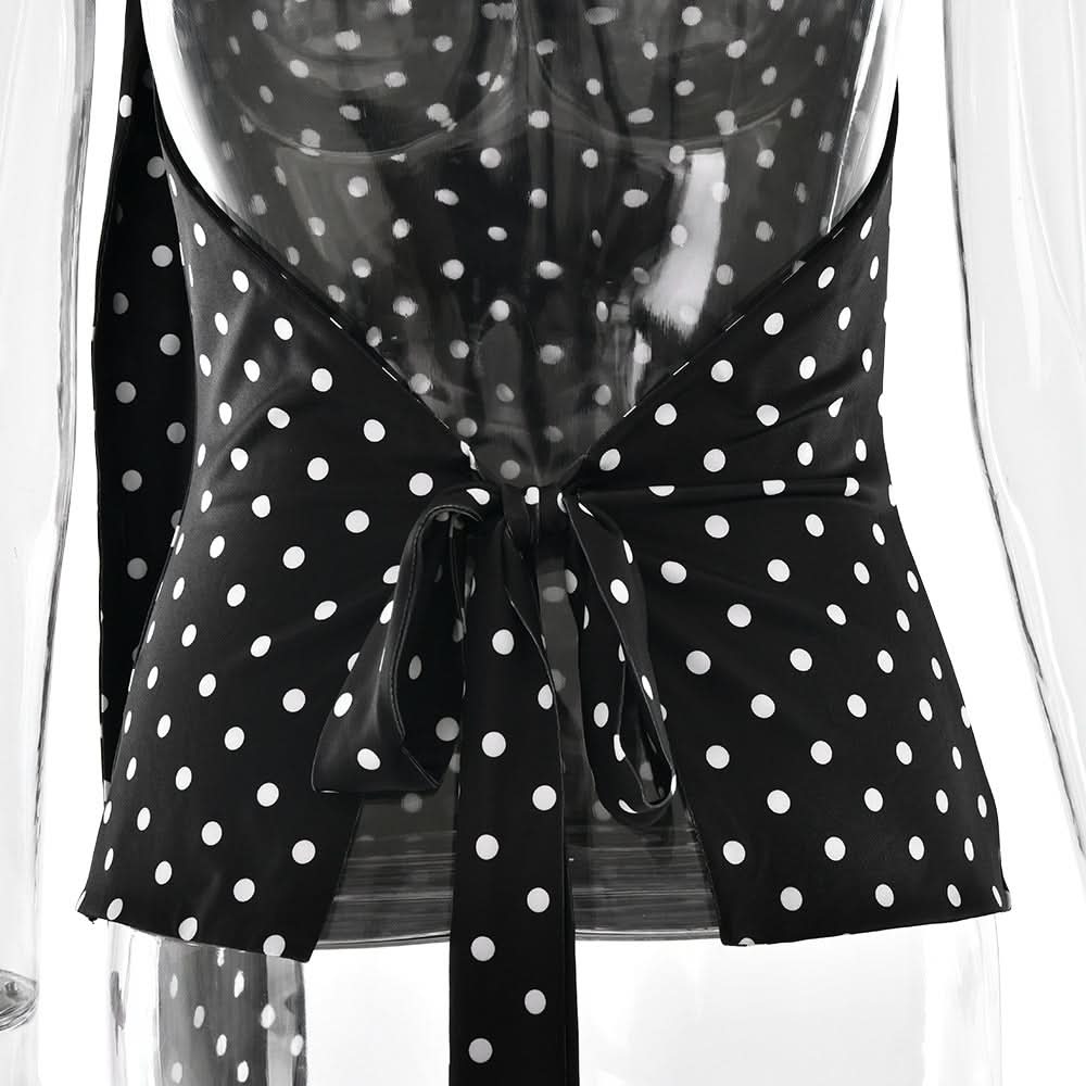 Retro Chic Polka Dot Halter Top with Buckle & Tie | Fall & Holiday Party Glamour