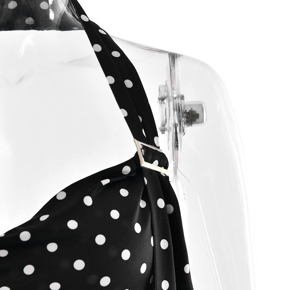 Retro Chic Polka Dot Halter Top with Buckle & Tie | Fall & Holiday Party Glamour