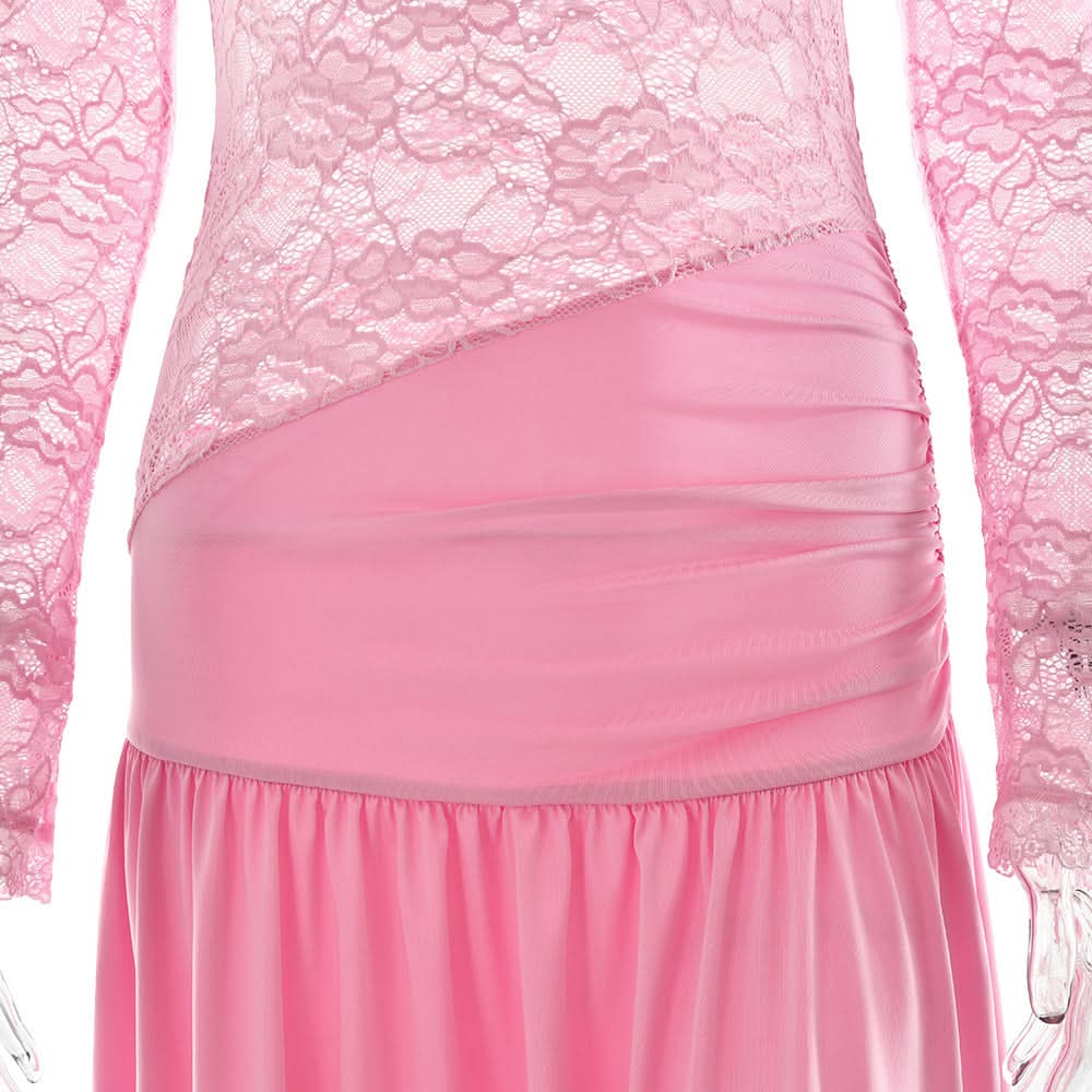 Radiant Pink Lace Off-Shoulder Maxi Dress with Bow Detail - Your Statement Piece for Fall & Holiday Parties