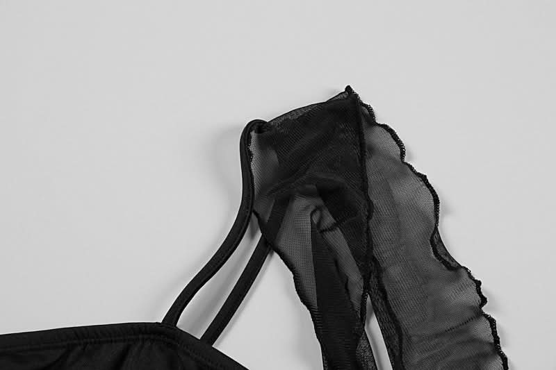 Elegant Black Ruffle Maxi Dress with Sheer Draped Accents | Fall & Holiday Party Ready