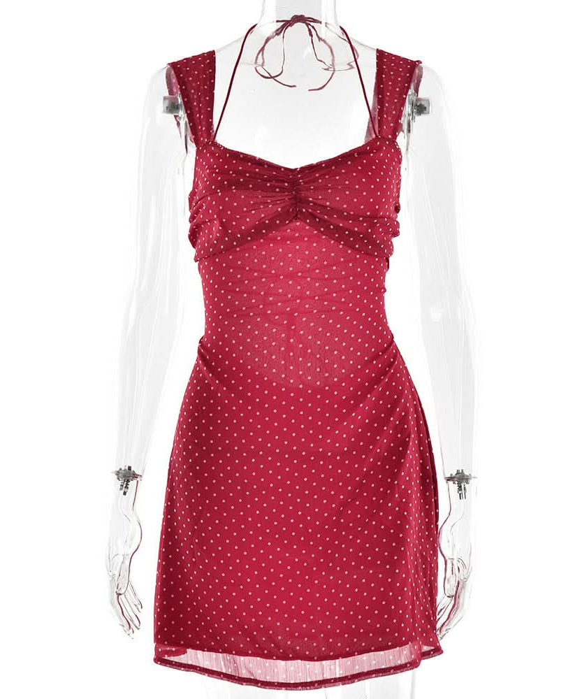 Flirty Red Polka Dot Halter Mini Dress - Chic Vintage Style for Fall Nights & Holiday Parties